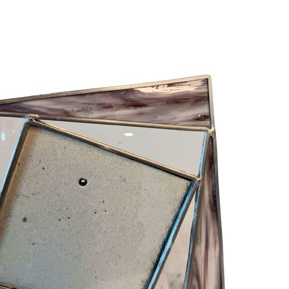 Vintage Purple Slag & Clear Stained Glass Photo Frame 5.5" Fits 3.5" Photo Fetco - Picture 7 of 9